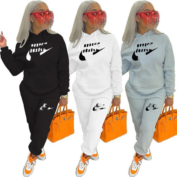 

2022 designer women letter tracksuits winter fall solid color 2 piece set hoodies pants casual hooded sports suit fashion long sleeve outfit, Gray