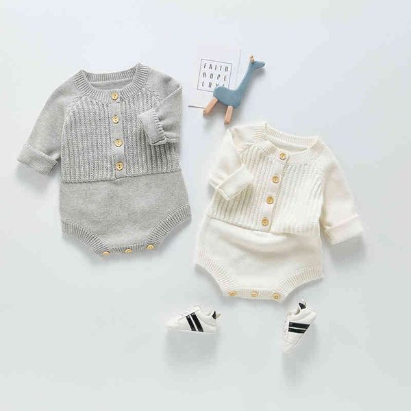 

rompers solid knitting cotton long sleeve romper outfit toddler baby boys girl romper spring autumn newborn baby girls jumpsuit j220922, Blue