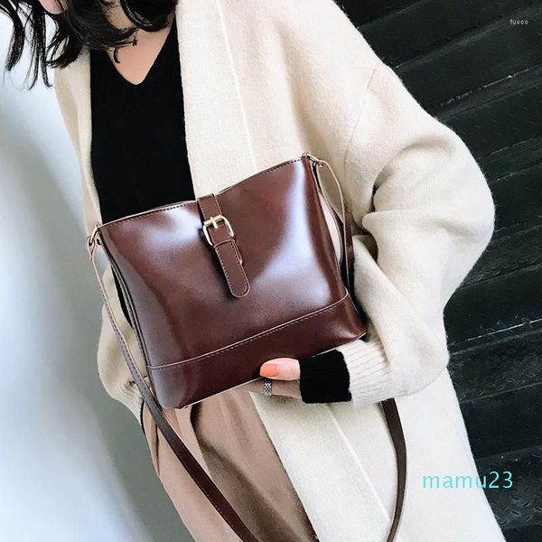 

evening bags 2022 vintage women leather solid bucket bag ladies fashion