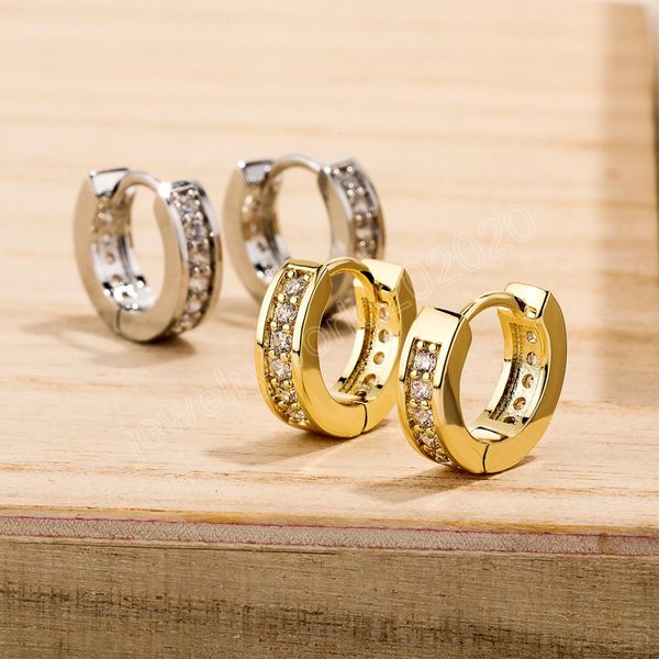 

iced out cubic zirconia push-back round hoop earring for men and women hypoallergenic earring micropave jewelry, Golden;silver