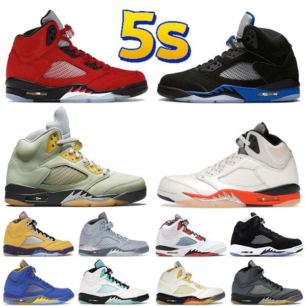 

sandals jumpman 5 5s mens basketball shoes blue white black bluebird bull red sports sneakers yz3