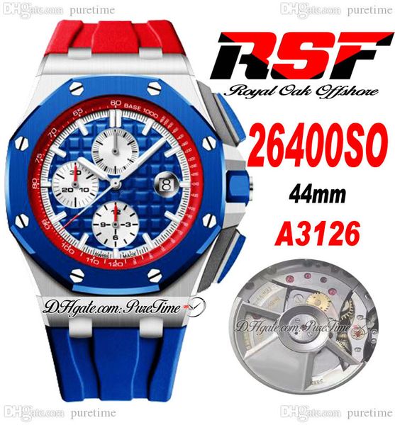 

rsf 2640 44mm a3126 automatic chronograph mens watch ryder cup usa ceramic bezel blue white texture dial red rubber strap 2022 super edition, Slivery;brown