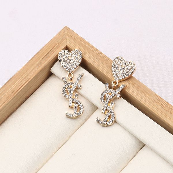 

classic letter stud 18k gold plated luxury brand designers geometric 925 silver famous women crystal rhinestone pearl earring bride wedding, Golden;silver