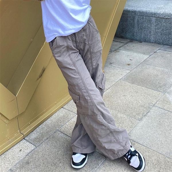 

women's pants capris women casual cargo pants long straight trousers fashion y2k low waist with multiple pockets jeans summer outerwear, Black;white
