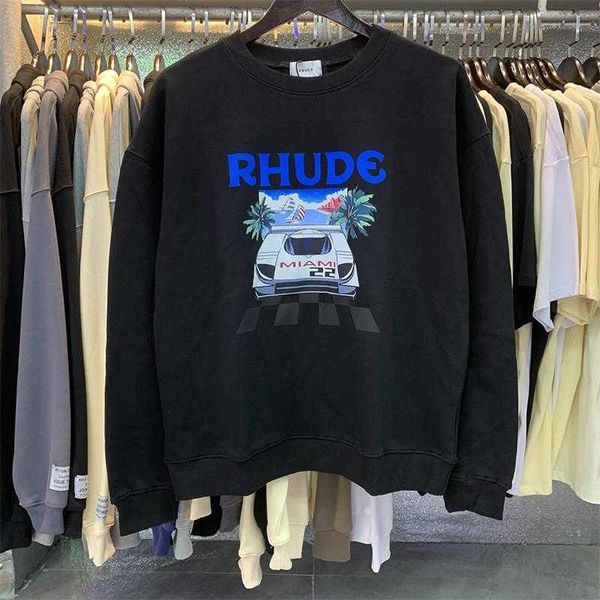 

mens and womens hoodie rhudessweatshirt autumn designer hoodies pullover sweatshirts fashion brand formula racing print cotton round neck, Black