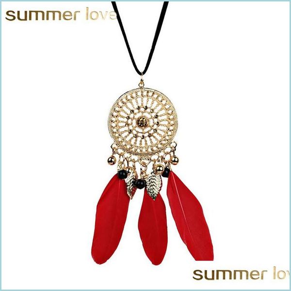 

pendant necklaces sliver hollow dream catcher tassel pendant necklace for women elegant red black feather bohemian style jewelry gift dhfol, Silver