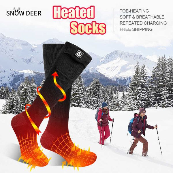 

men's socks snow deer winter heating women rechargeable electric heated skiing sock men snowboards stocking thermos with warmer foot y2, Black
