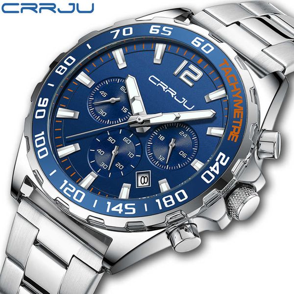 

wristwatches crrju stainless steel watches for mens creative fashion luminous dial with chronograph clock relogio masculino 0923, Slivery;brown