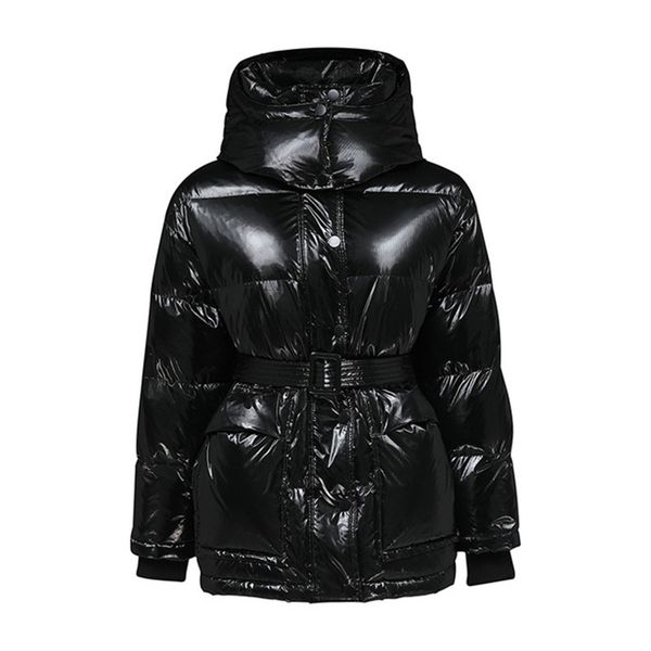 

womens winter thick mid-length waist white duck down jacket laces are thin and warm fashion designer coats, Black