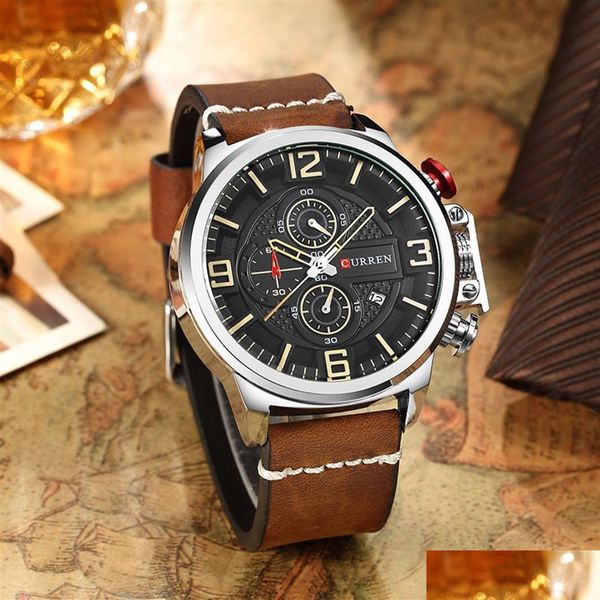 

wristwatches new mens watch brand luxury fashion chronograph quartz sports wristwatch leather strap d watches2022 dhbtg, Slivery;brown