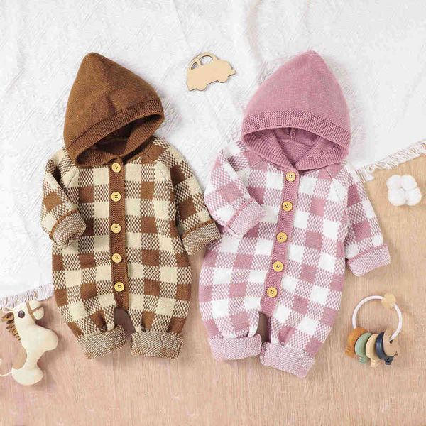 

rompers baby knit girl boys jumpsuit autumn clothes for newborn plaid costumes kids overalls j220922, Blue