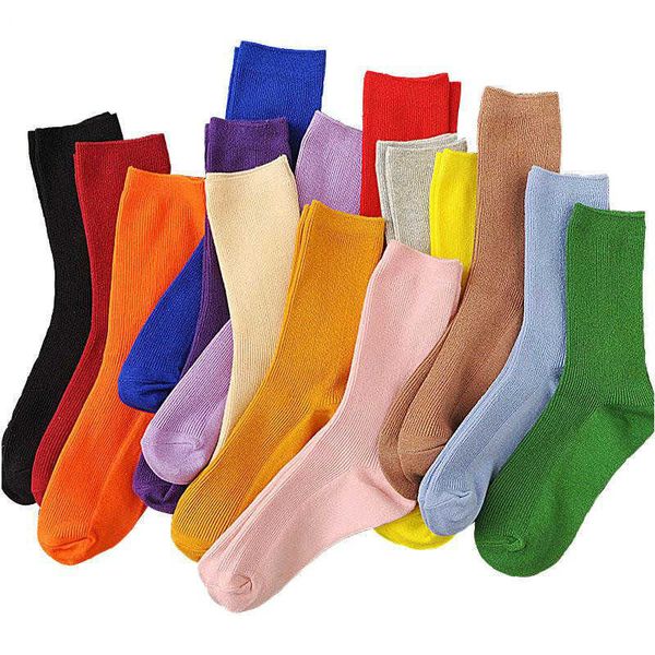 

1pc socks hosiery harajuku retro women cotton loose solid colors winter autumn in tube japanese korean basic long yellow pink white designer, Black;white