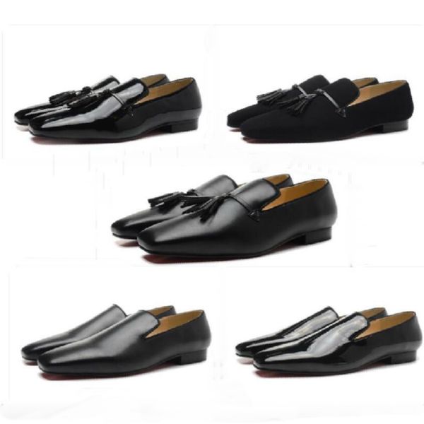 

men red bottoms shoe fashion dandelion flats black suede patent leather gradient quality chaussure femme mens red soled dress loafers slip o