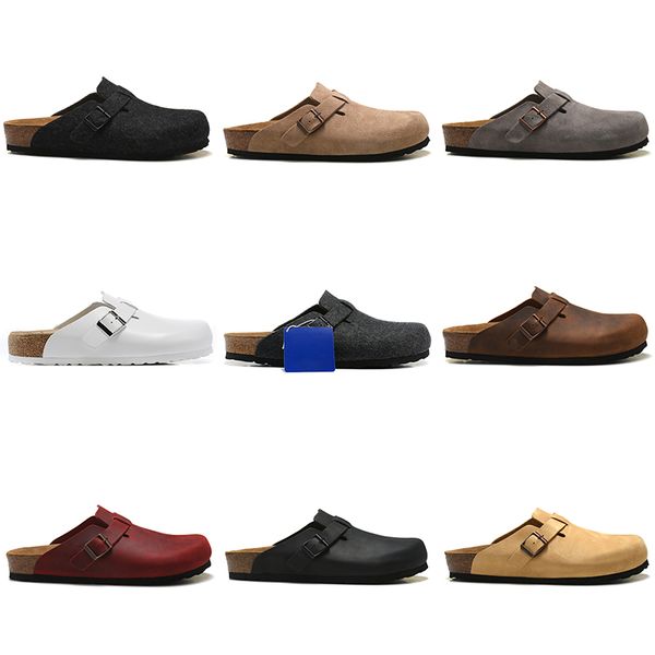 

sandals designer sandals men women slide slippers boston soft footbed clogs suede leather buckle strap shoes comfortable outdoor indoor homb, Black