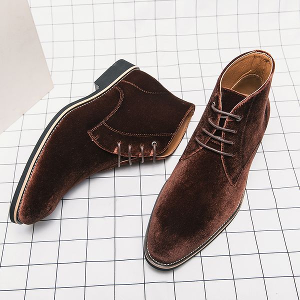 

elegant ankle boots men shoes classic solid color corduroy desert lace up fashion business casual street daily ad206, Black