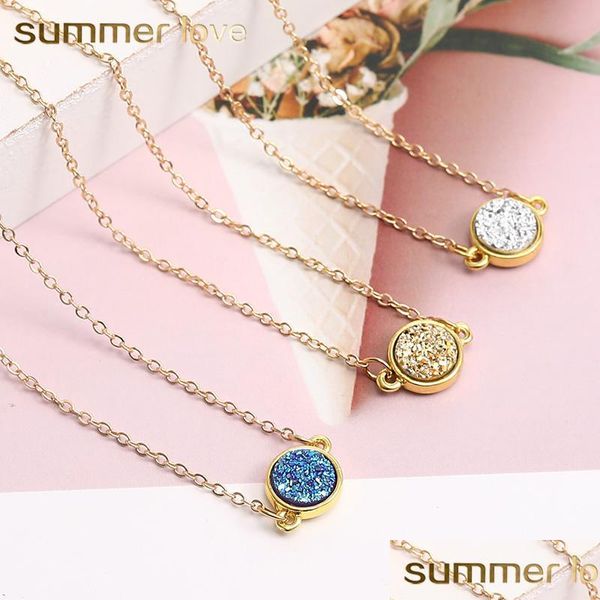 

link chain handmade resin druzy charm bracelet for women bohemia natural stone with card fashion friendship jewelry drop delivery 20 dhv1q, Black