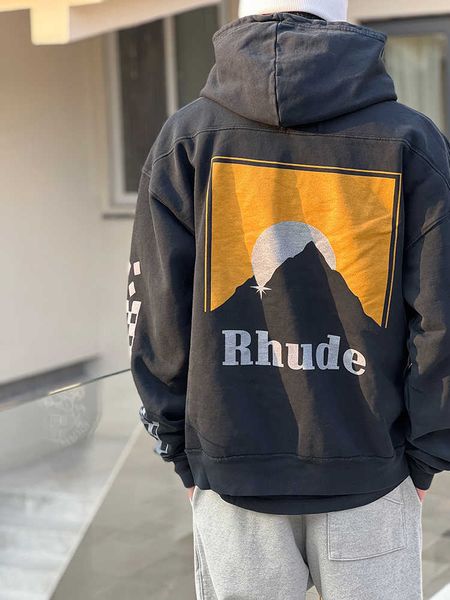 

mens and womens hoodie rhudessweatshirt autumn designer hoodies pullover sweatshirts washed black racing style mountain peak star moon