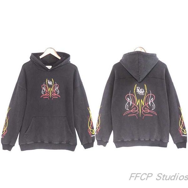 

mens and womens hoodie rhudessweatshirt autumn designer hoodies pullover sweatshirts washed distressed high line butterfly print casual, Black