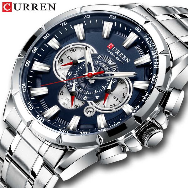 

wristwatches curren new casual sport chronograph men's watches stainless steel band wristwatch big dial quartz clock with luminous poin, Slivery;brown