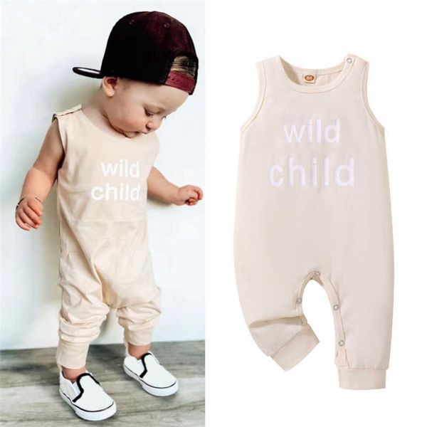 

rompers 024m baby girls boys romper letter print round neck sleeveless jumpsuits summer casual cotton soft clothing j220922, Blue