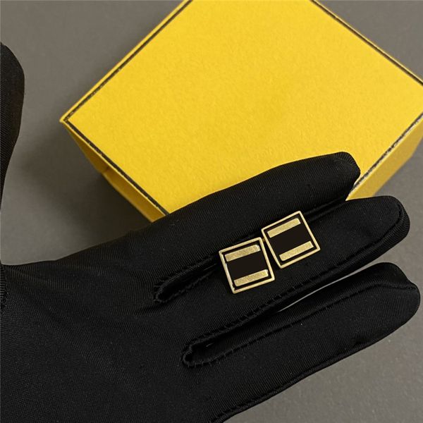 

square enamel charm earrings designer double letters eardrops letters ear studs ladies gold dangler with box, Golden