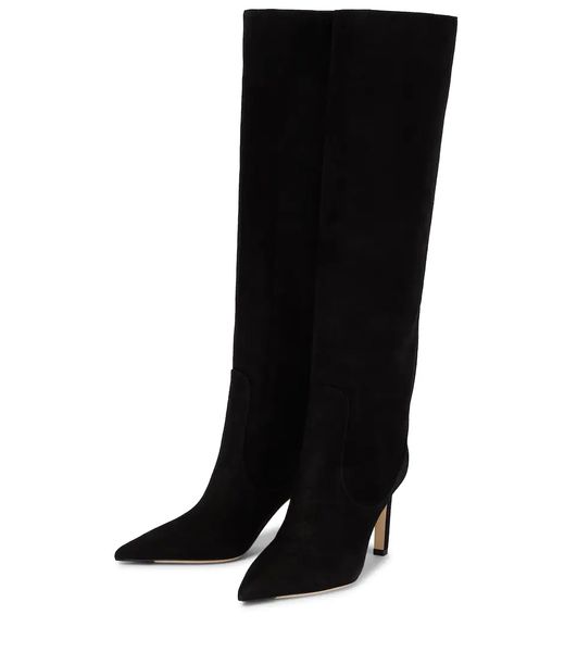 

designer boots women shoes luxury mavis 85 black suede pointed toe knee boot pointed toes eu35-43 with box wedding party dresses