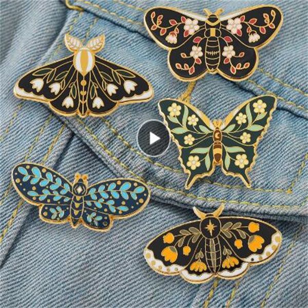 

new creative cartoon colorful butterfly pins brooches lily of the valley vine lapel badge insect plant jewelry gift for friends ac134, Gray