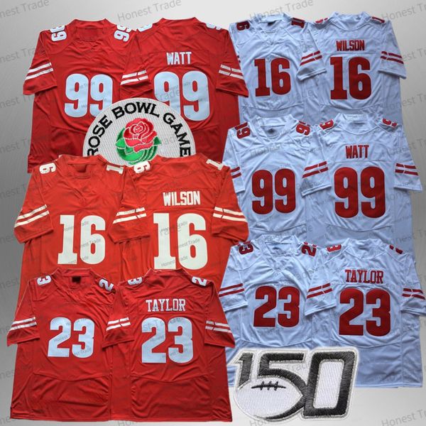 

ncaa 16 russell wilson jonathan taylor football jersey 99 j.j watt 25 melvin gordon iii wisconsin white red men college university jerseys, Black;red