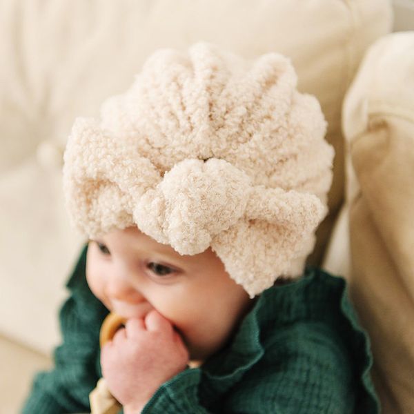 

european american children hats bow solid color teddy socket thick double layer down please keep warm please understand, Yellow