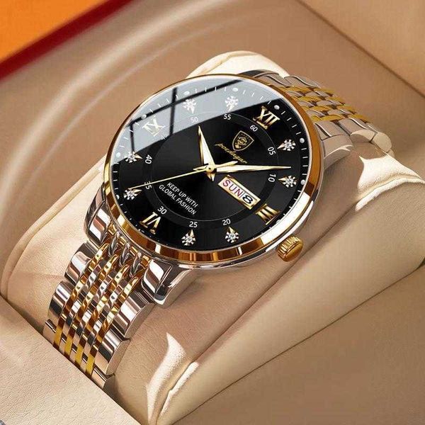 

wristwatches men watch stainless steel quailty luxury push button hidden clasp waterproof luminous date week sport wrist watches 0923, Slivery;brown