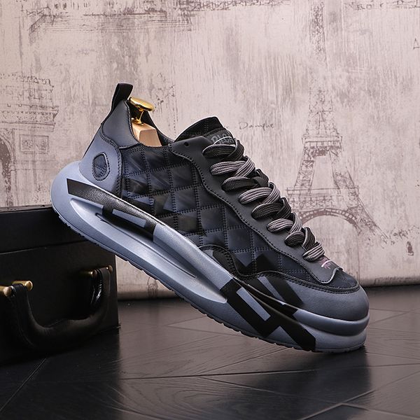 

italy classic business wedding dress party shoes fashion canvas breathable vulacnized casual sneakers round toe thick bottom leisure walking, Black