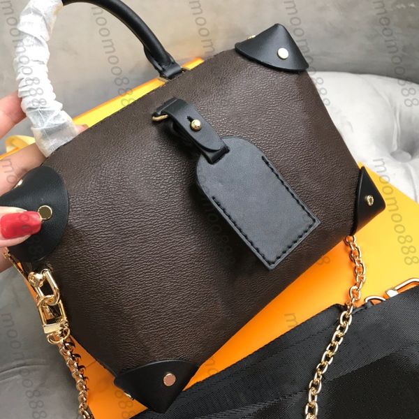 

10a tier mirror quality small trunk bags luxury designer womens real leather canvas handbag classic brown flower black purse crossbody shoul