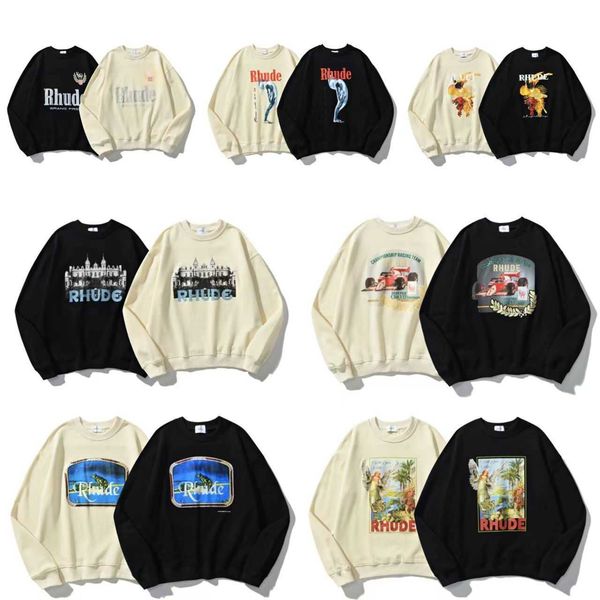 

hoodie mens women rhudes fashion hoodies winter warm man long sleeve fashion brand series round neck printed hoodie high loose casual, Black