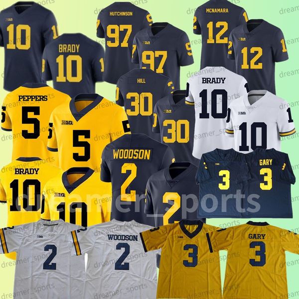 

michigan wolverines 5 jabrill peppers football jersey 4 jim harbaugh 10 tom brady 30 hill 2 charles woodson mcnamara blue white men jerseys, Black