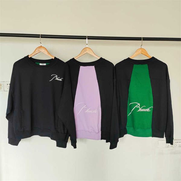 

mens and womens hoodie rhudessweatshirt autumn designer hoodies pullover sweatshirts cut patchwork embroidery high loose matrix cotton trend, Black