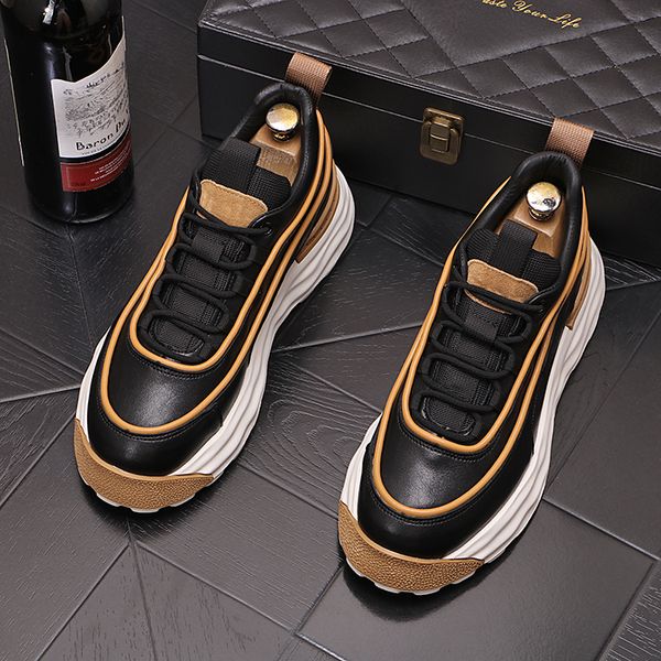 

italy classic business wedding dress party shoes fashion vulcanized breathable casual sneakers round toe thick bottom oxford business drivin, Black