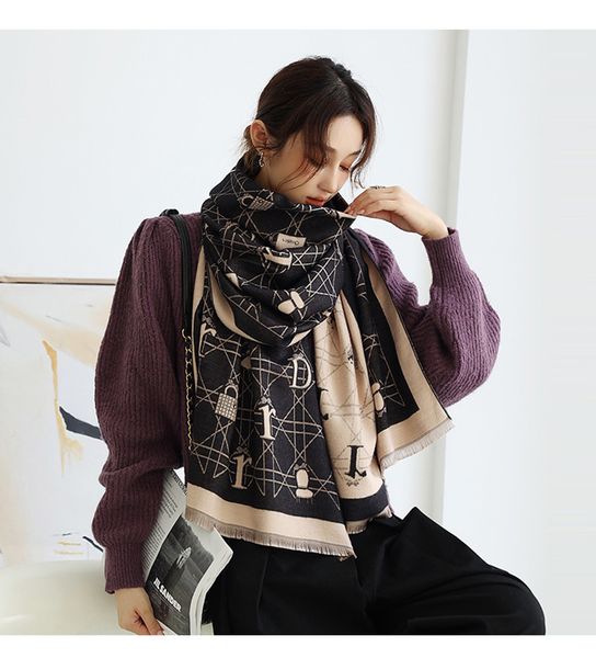 

scarves woman cashmere scarf men and women winter scarfs ladies shawls luxury big letter pattern wool landscape animal print pashminas, Blue;gray