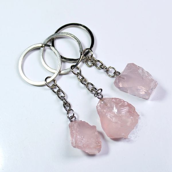 

natural stone rose quartz citrine irregular key rings keychains healing crystal car decor keyholder for women men, Slivery;golden