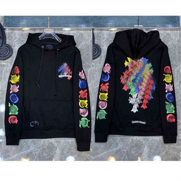 

men's clothing fleece designer luxury loose jackets brand hoodies horseshoe cross print ch men zipper sweatshirts women coat casual fa, Black