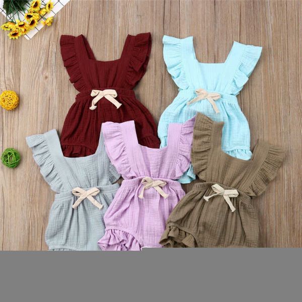 

rompers 2020 newborn baby boys girls clothes ruffle solid romper jumpsuit sleeveless summer outfit 024m j220922, Blue