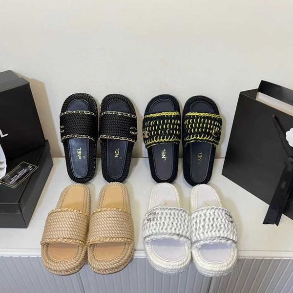 

slippers in 2022 the new spring and summer xiaoxiangfeng knitted cool slippers of family c hand-made wool hemp rope and straw knotted thick, Black