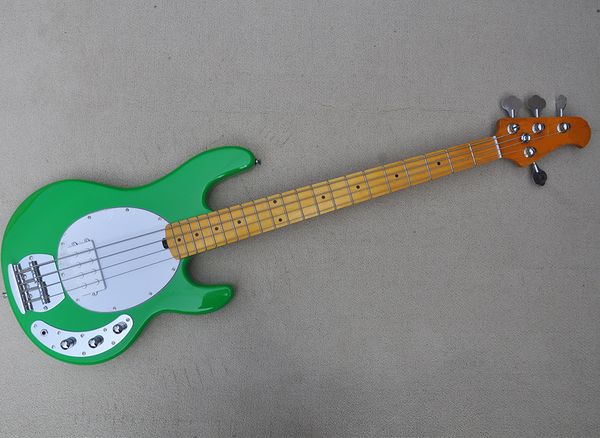 

4 strings green electric bass guitar with maple fretboard can be customized