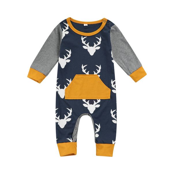 

footies citgeett autumn christmas infant baby girls boys long sleeve romper deer print jumpsuit spring xmas fall clothes 220922, Blue