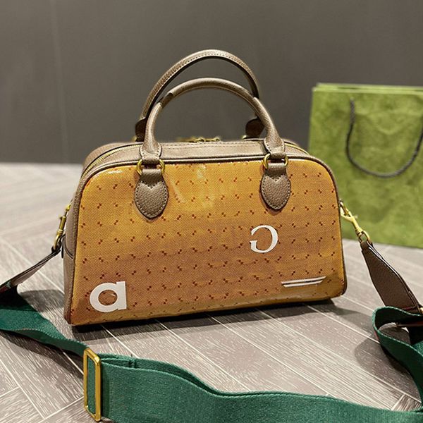 

co-branded handbag travel bag genuine leather fashion letter trefoil print red green ribbon zipper closure women crossbody shoulder bags