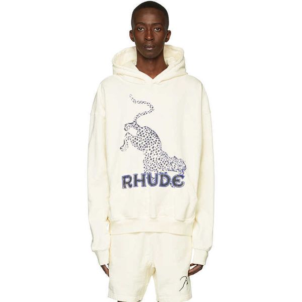 

mens and womens hoodie rhudessweatshirt autumn designer hoodies pullover sweatshirts fashion leopard letter print high loose casual cotton, Black