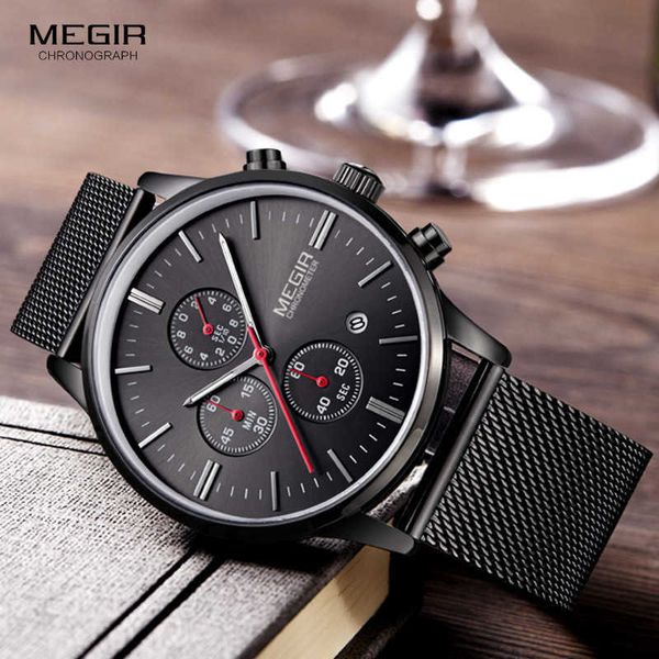 

wristwatches megir fashion mens business stainless steel band quartz watches with calendar chronograph luminous analog wristwatch man 2011 0, Slivery;brown