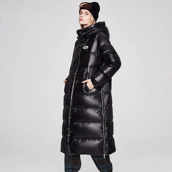 

winter womens down jacket fashion designer new product trend ladies hooded white duck long oversized warm and cold coats, Black