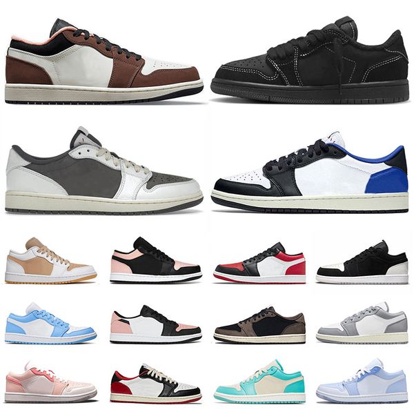 

men women jumpman 1 low basketball shoes designer ts x reverse mocha fragment black phantom mighty swooshers pink bleached coral sports snea