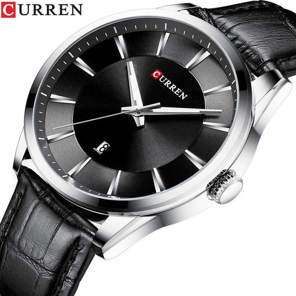 

curren quartz watches for men leather strap male wristwatches luxury brand business men's clock 45 mm reloj hombres 0923, Slivery;brown