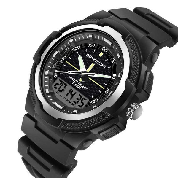 

wristwatches sanda fashion brand mens quartz dual display sports waterproof luminous multifunction watch g style shockproof clock 0923, Slivery;brown